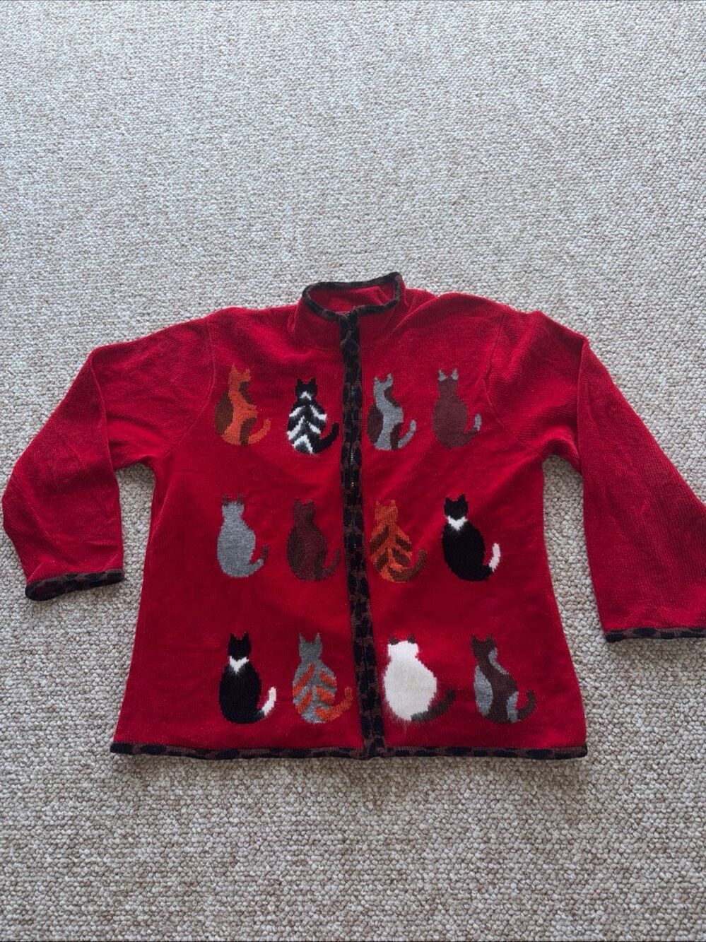 Vintage Coldwater Creek Red Cats Sweater Cat Lovers 2XL